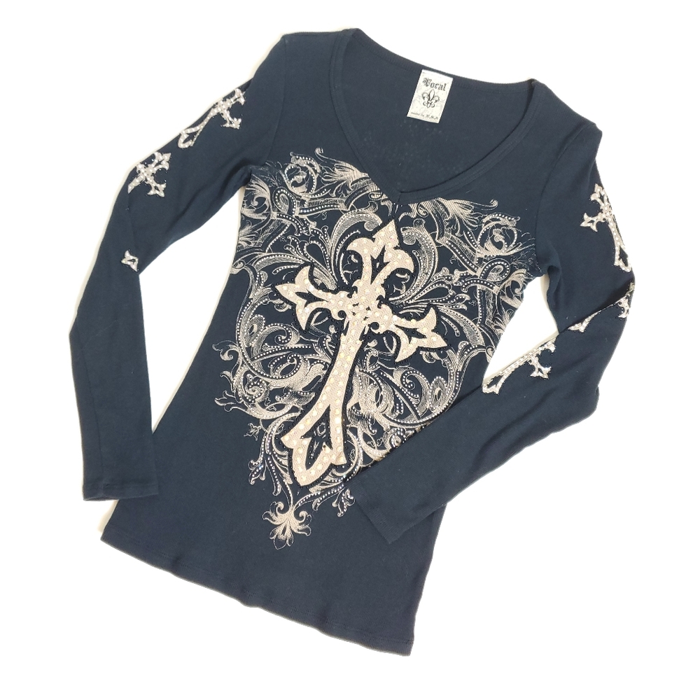 Vocal embellished knit top medium